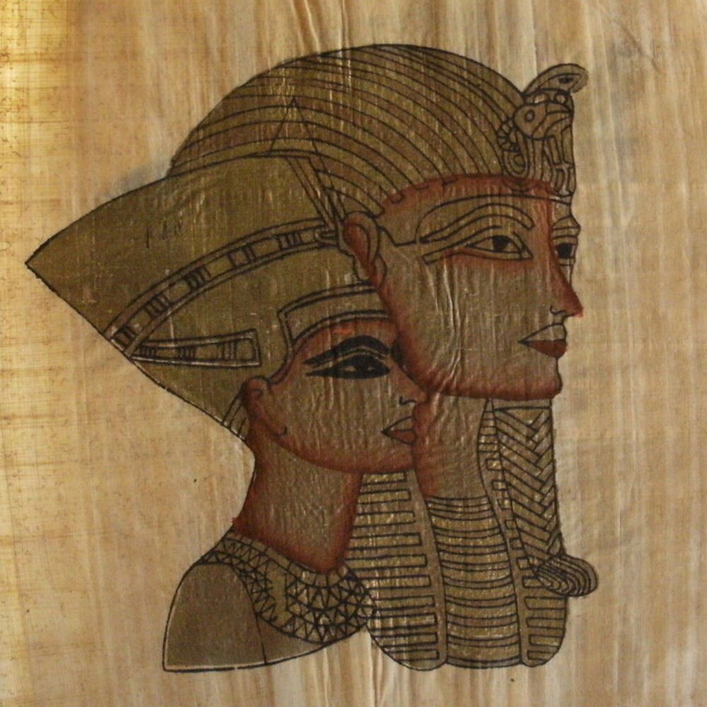 Vintage Authentic King Tut and Queen Nefertiti Papyrus Paper Hand Made Art Work
